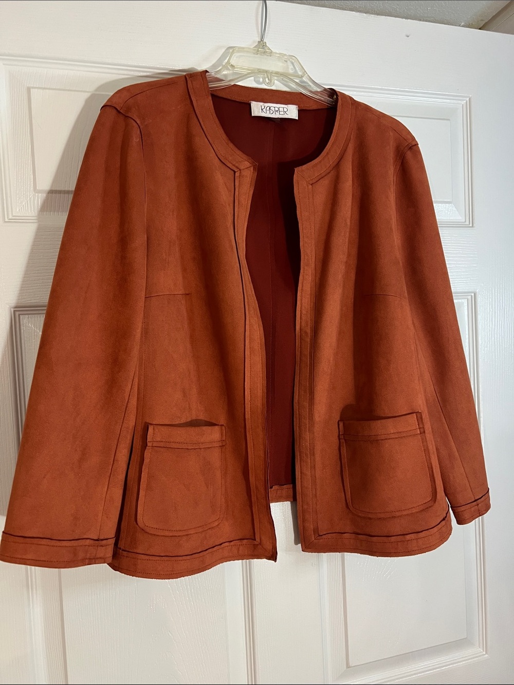 Kasper Women's Faux Suede Open-Front Jacket in Rust Orange